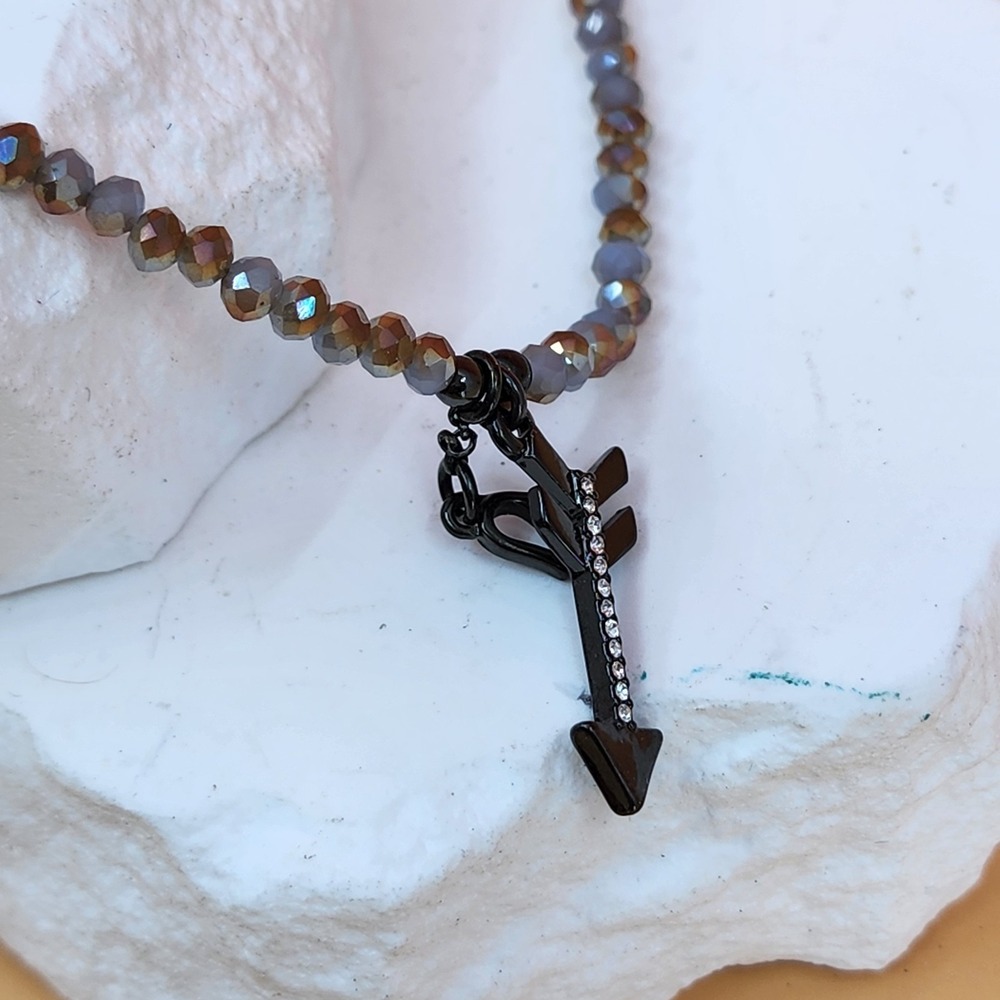 Lia Sophia Black Arrow Necklace Faceted Beads Rhinestone Statement Gothic Gift